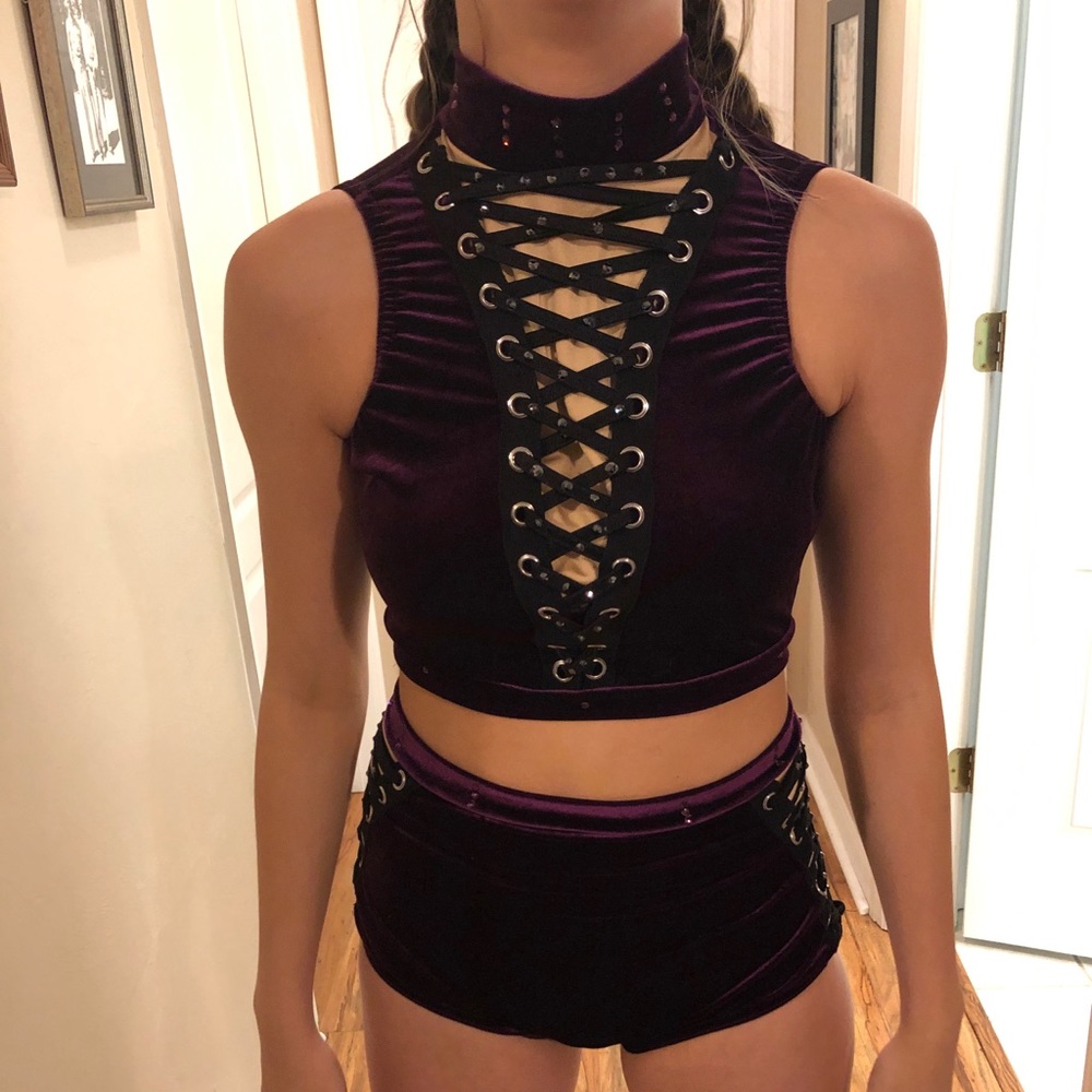 Two piece plum velvet dance costume